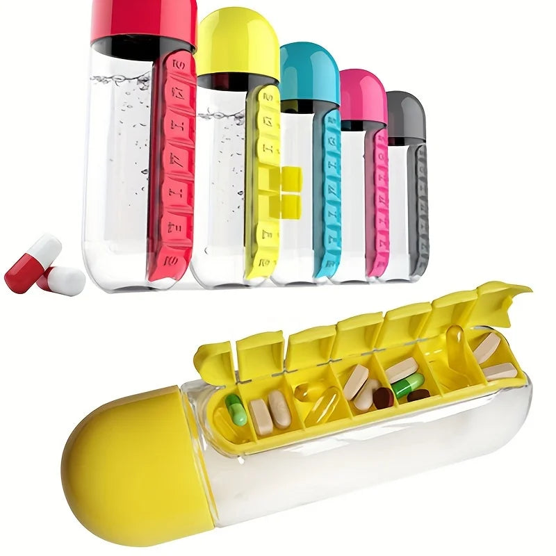 Gourde Pilulier 2 En 1 600 ml Avec Organiseur 7 Jours