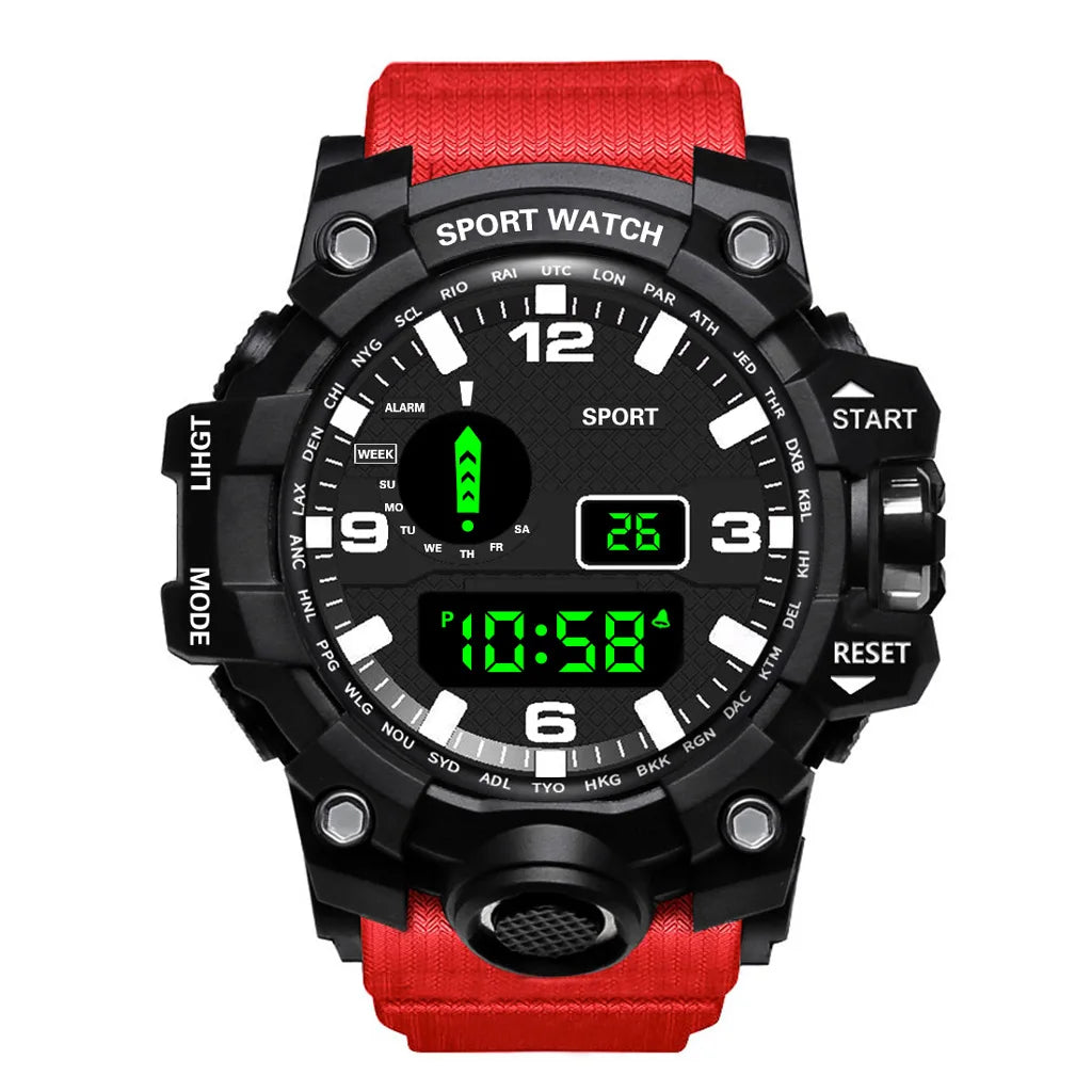 A-Rouge Couleur Montre Sport Homme Digitale Militaire Étanche Avec Alarme