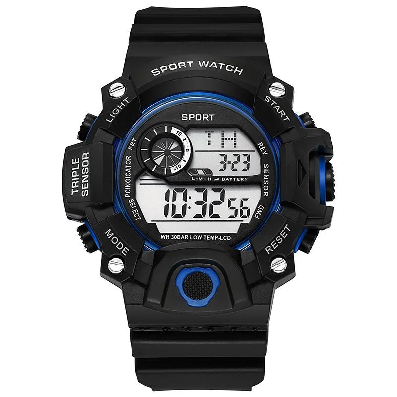 C-Noir bleu Couleur Montre Sport Homme Digitale Militaire Étanche Avec Alarme