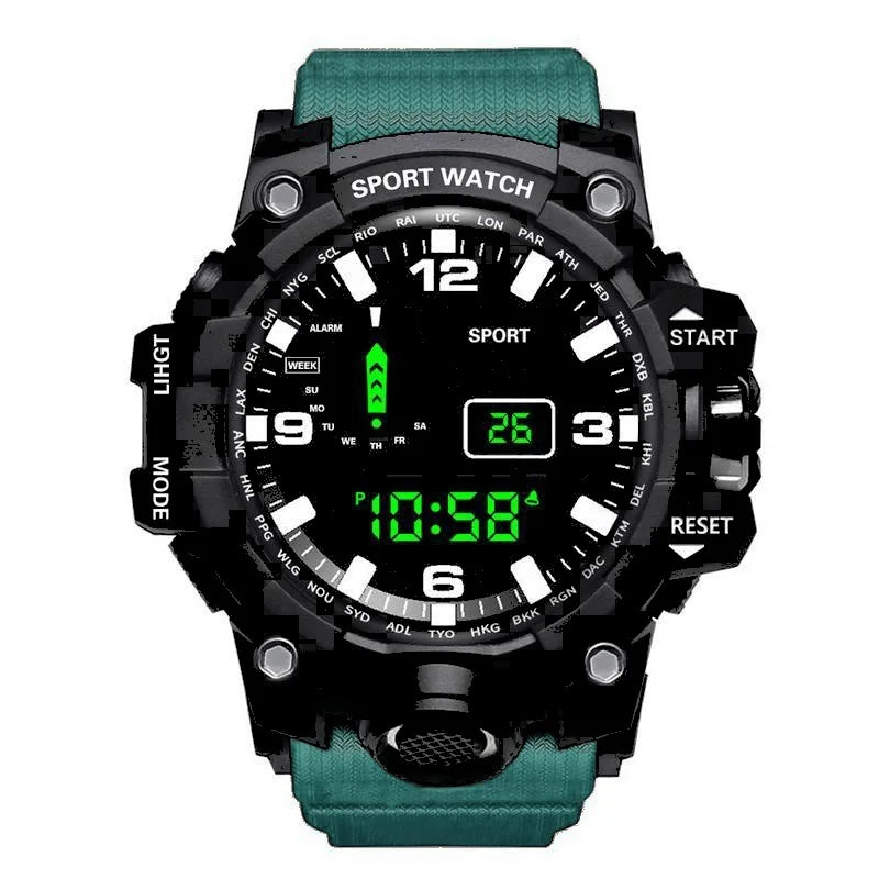 A-Vert Couleur Montre Sport Homme Digitale Militaire Étanche Avec Alarme