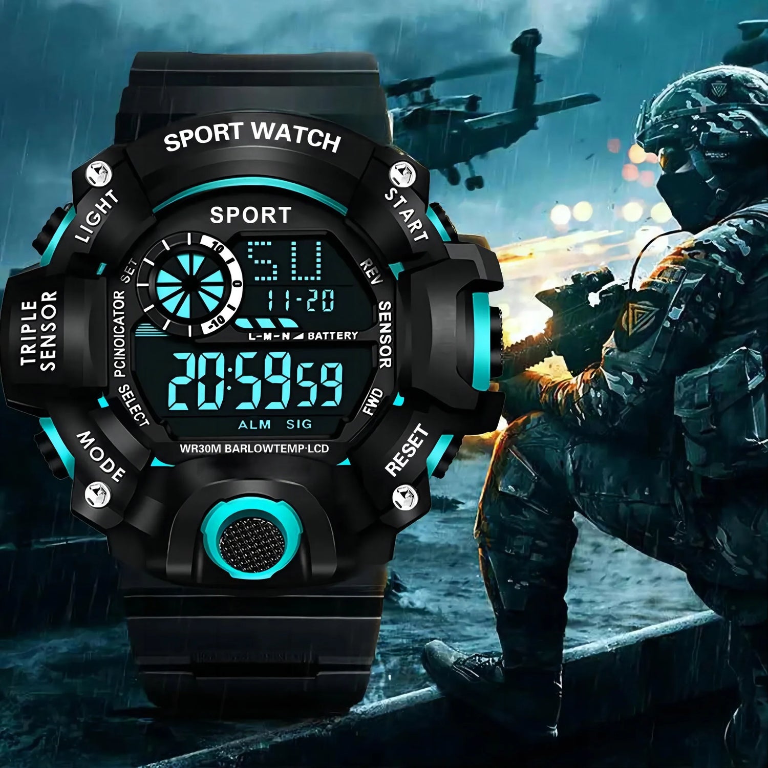 Montre Sport Homme Digitale Militaire Étanche Avec Alarme